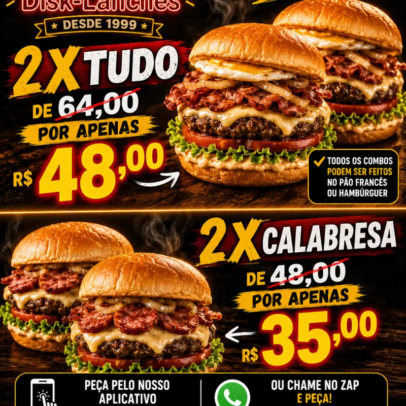 Combo 2 x calabresa ou 2 x tudo