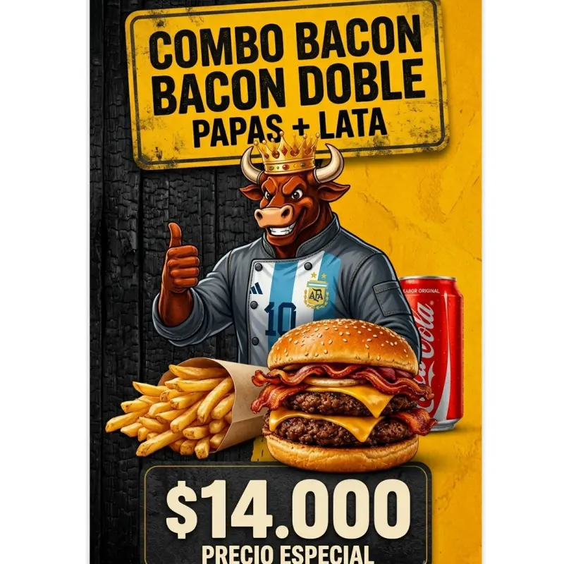 COMBO BACON:1 DOBLE BACON, PAPA,LATA