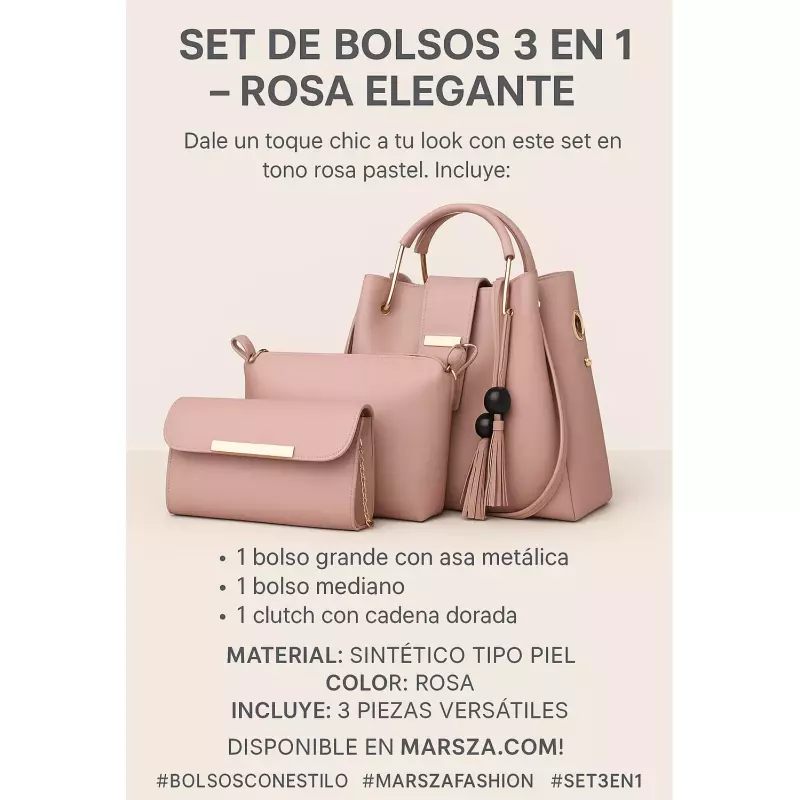 Set de Bolsos 3 en 1 - Rosa Elegante