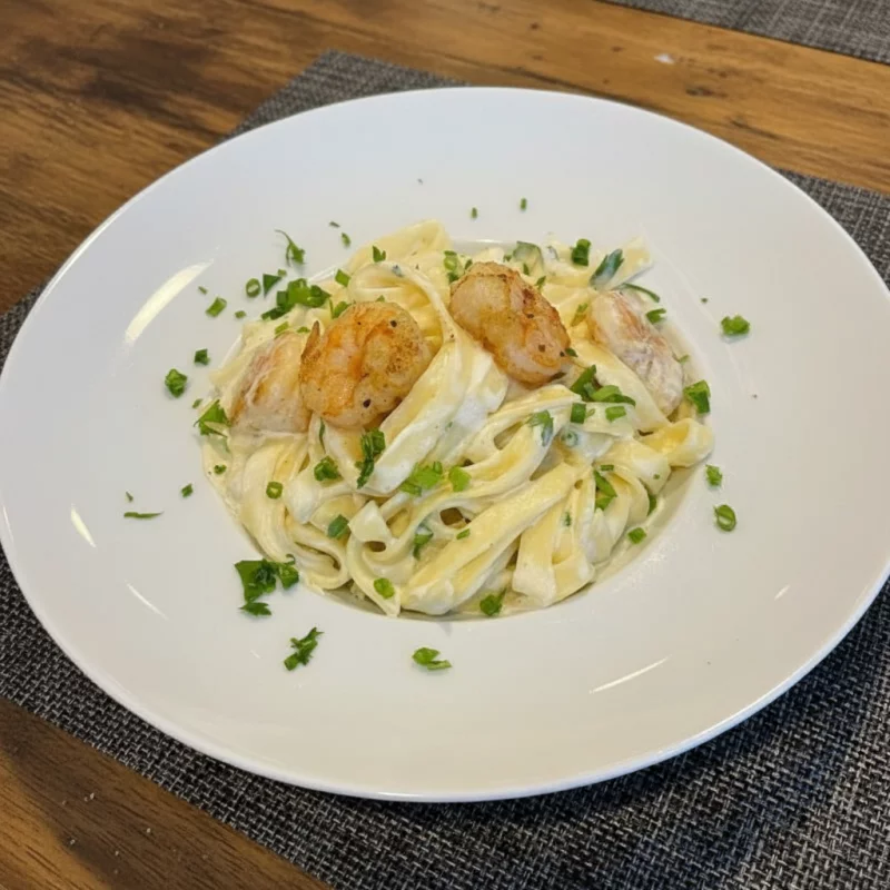 Talharim com Camarão ao molho branco