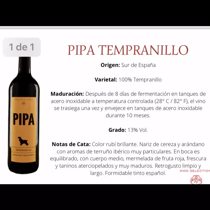 Vino  Pipa tempranillo/ red wine