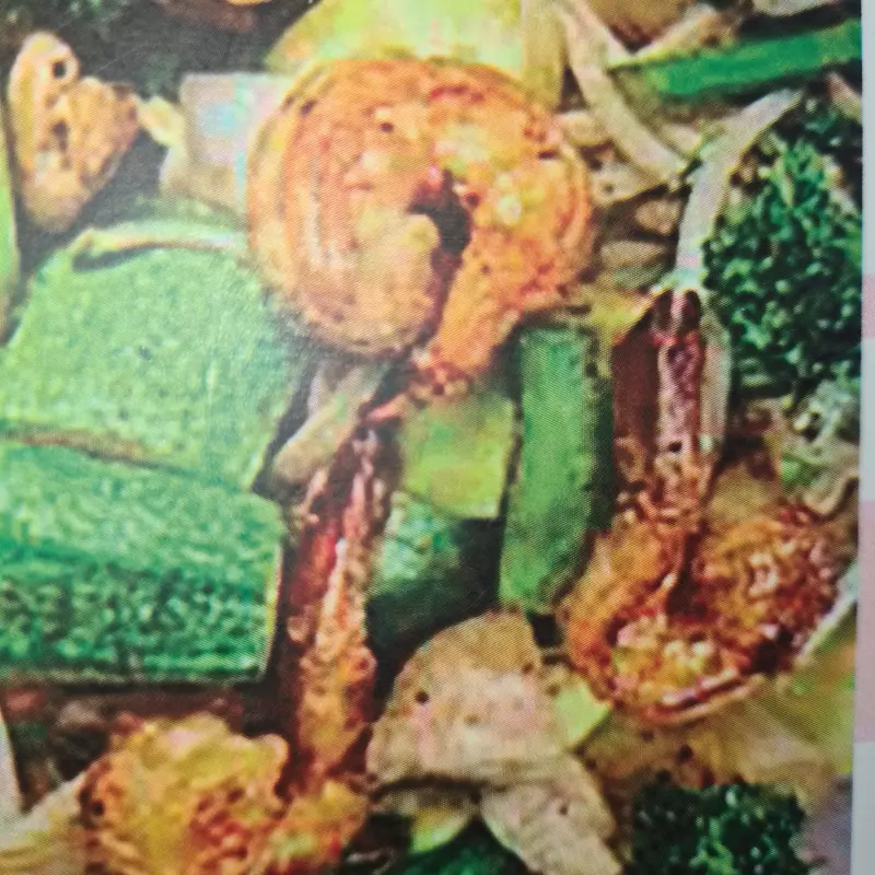 Verduras salteadas con camarones