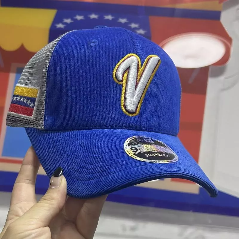 Gorra V azul gamuza malla gris