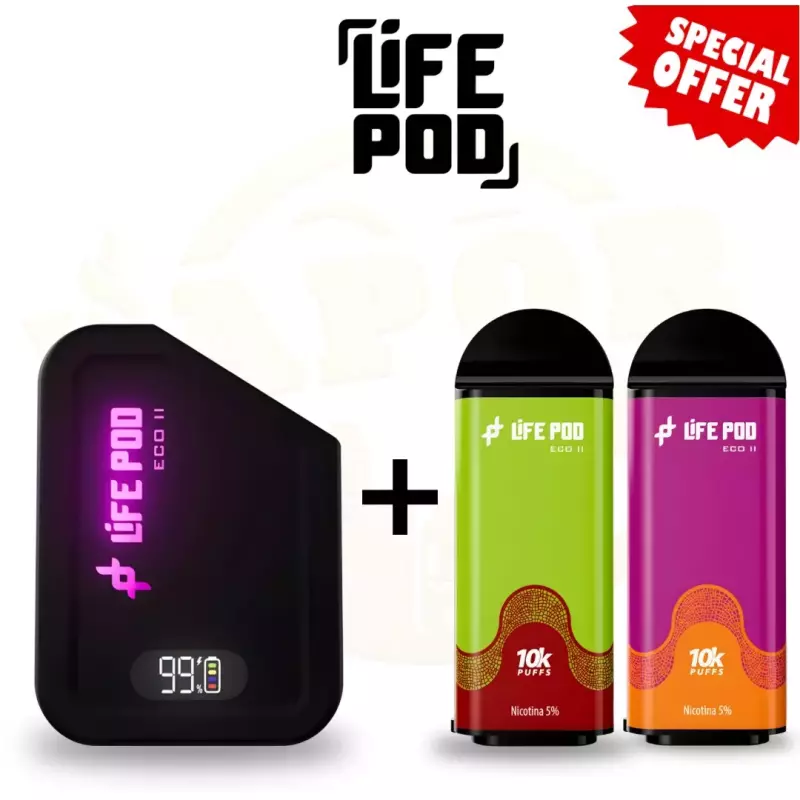Kit Life Pod 10k Bateria + 2 Refil