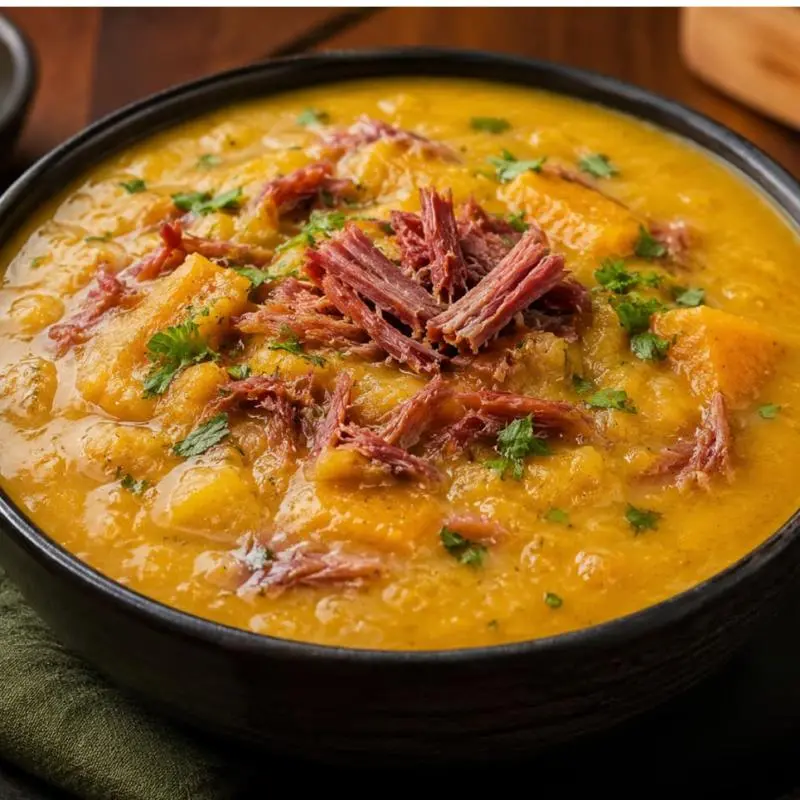 Caldo de Abóbora com Carne Seca