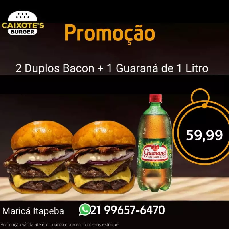 2 DUPLOS BACON+ GUARANÁ 1LITRO