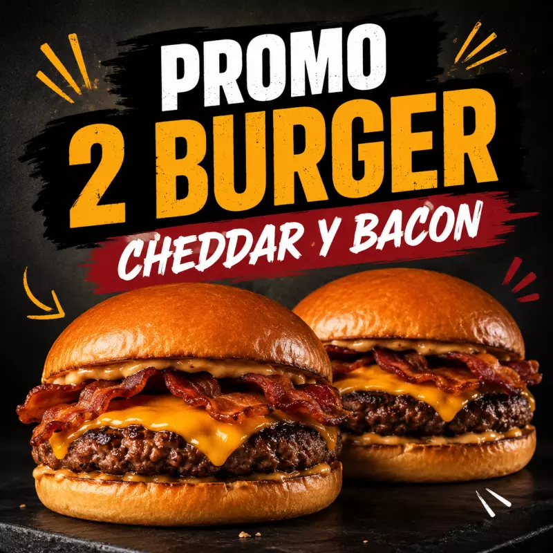 PROMO 2 BURGUER CHEDDAR Y BACON
