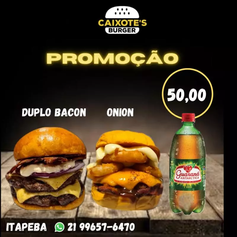 PROMO. DUPLO BACON + ONION + GUARANÁ 1 LITRO