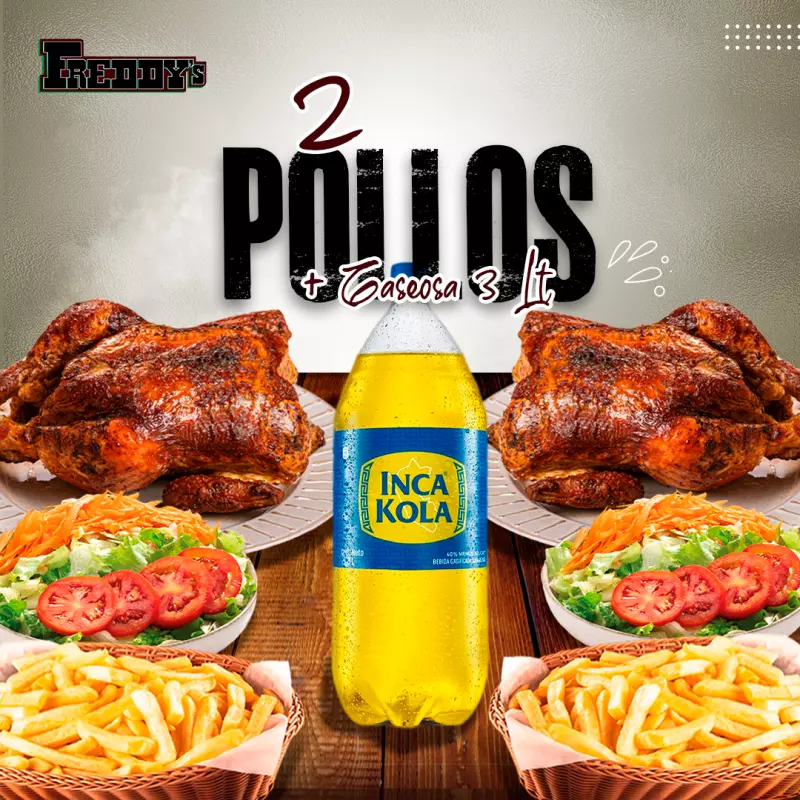 2 Pollos + Gaseosa  de 3 Litros