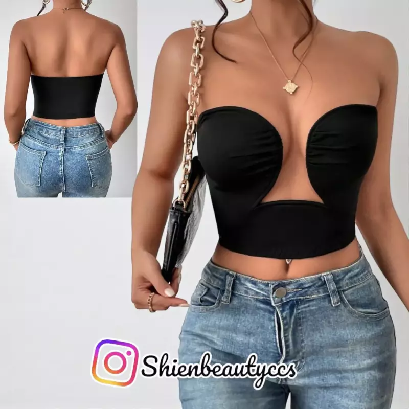 Top Negro con abertura