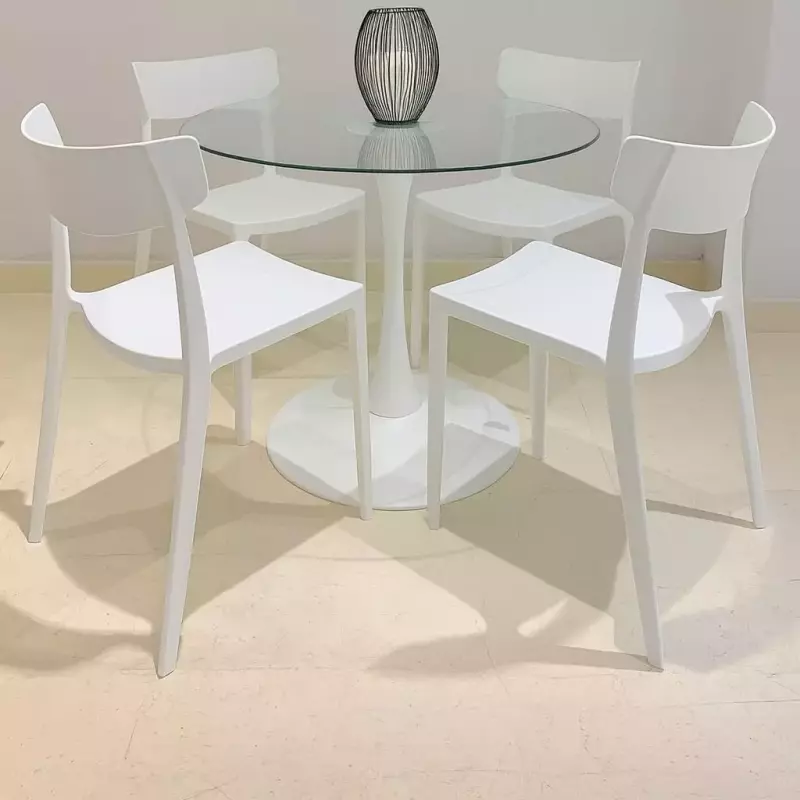 Mesa tulip vidrio 90cm + 4sillas Rio