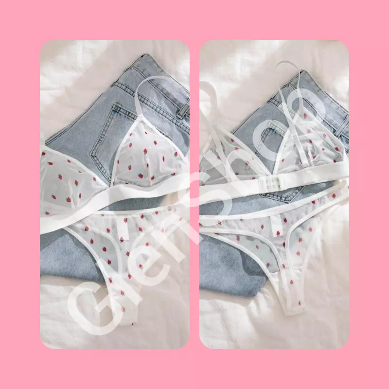 Conjunto lencería blanco fresas