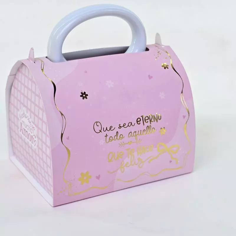 Caja Mug Rosada Estampada Mujer