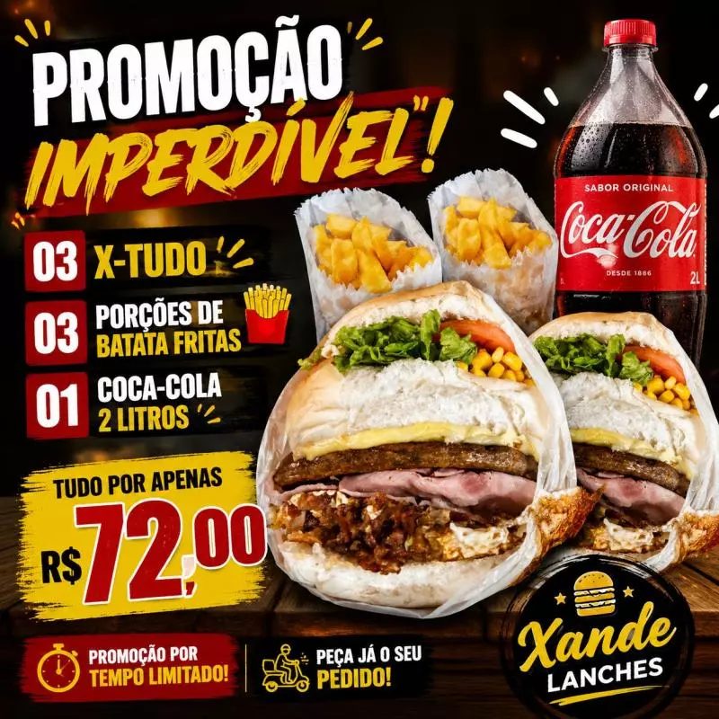 3 X-tudo + 02 Litros