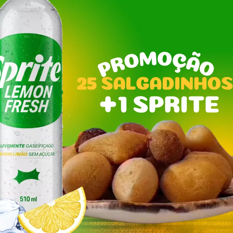 25 Salgados com 1 Sprite Fresh 510ml