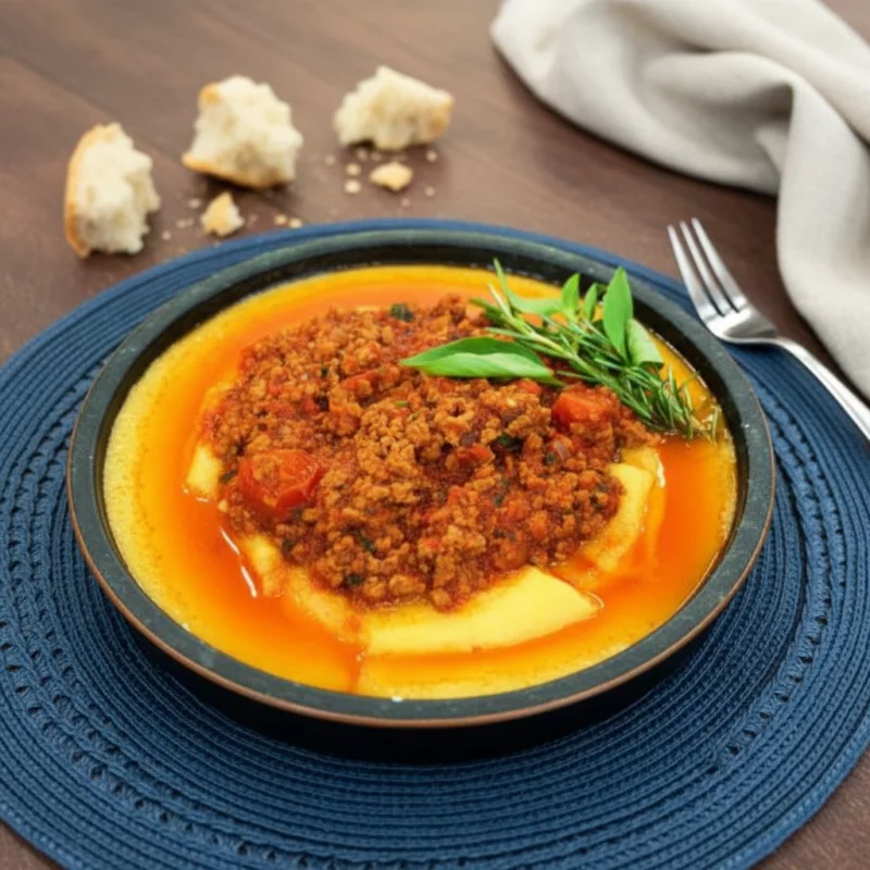 Carne moída com arroz e polenta