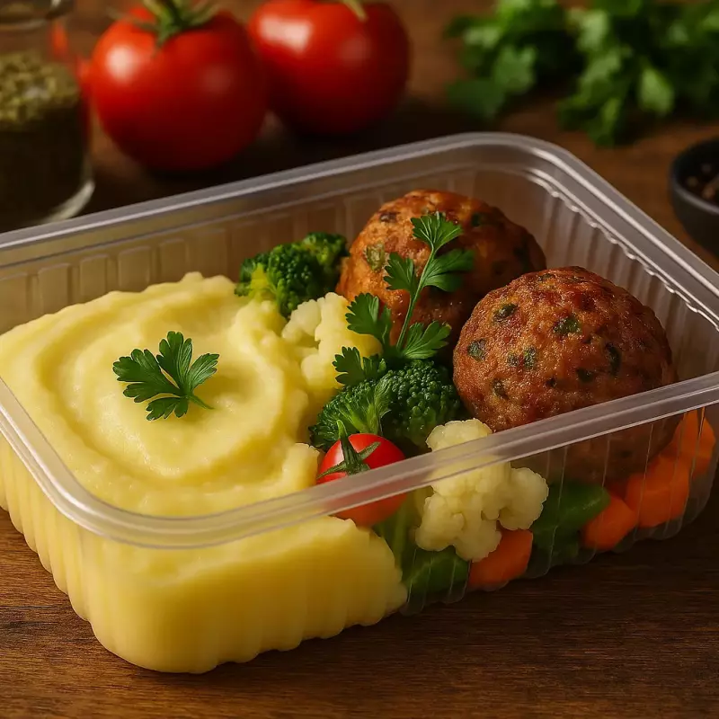 Bolinho Suíno c/ Purê e Legumes