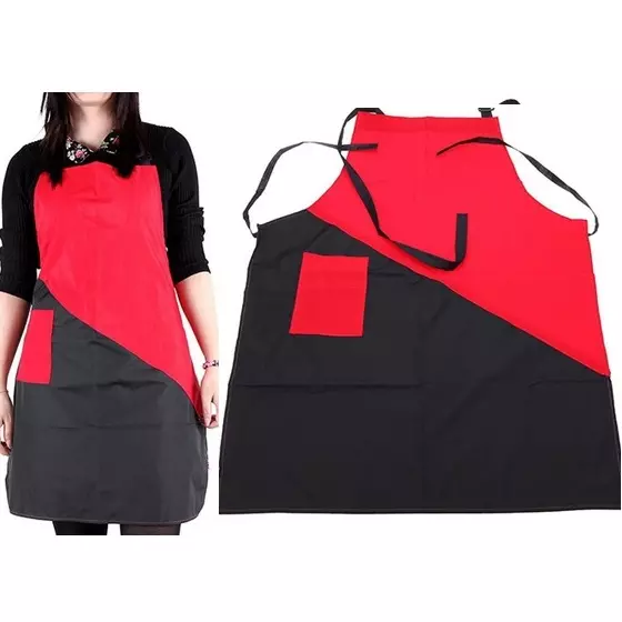 Delantal de peluquería rojo y negro