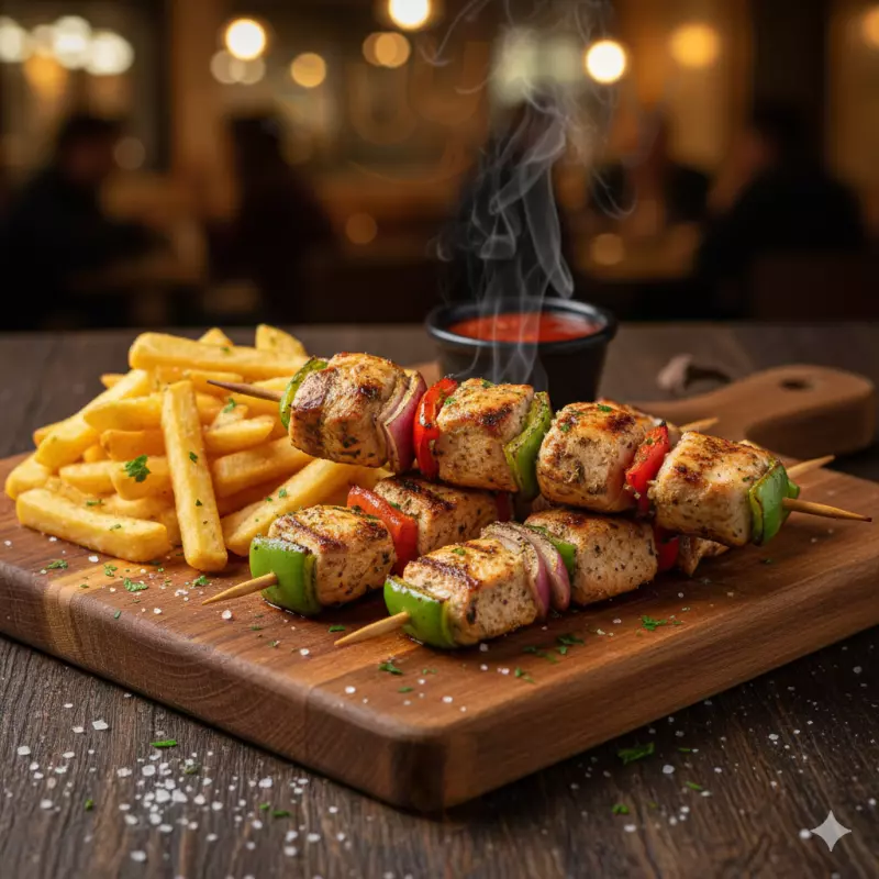 Brochetes de Frango +Fritas