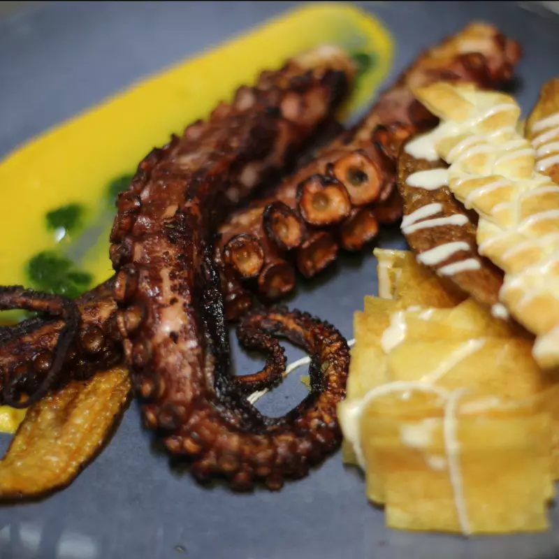 Pulpo silvestre grillado hojaldre