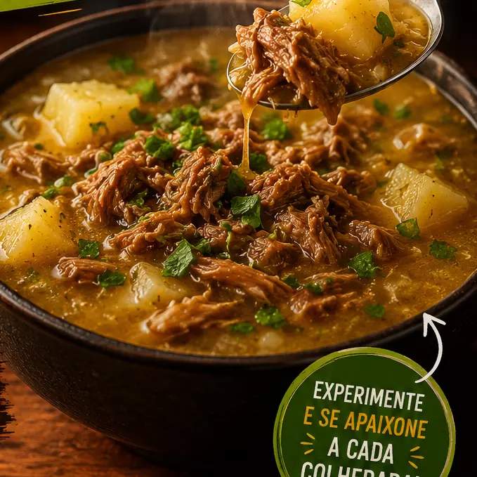 Caldo de carne e aipim