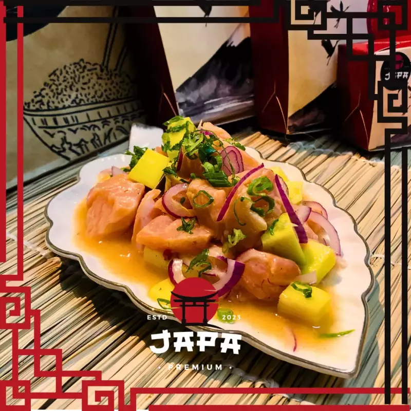 CEVICHE DE MANGA E SALMÃO