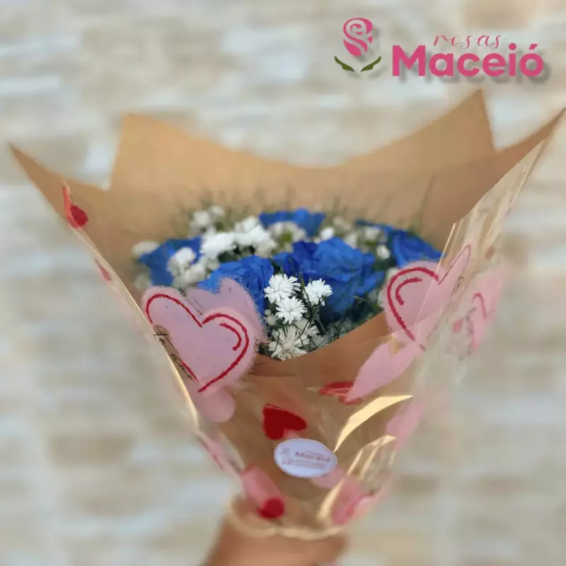 Buquê com 6 rosas na cor azul