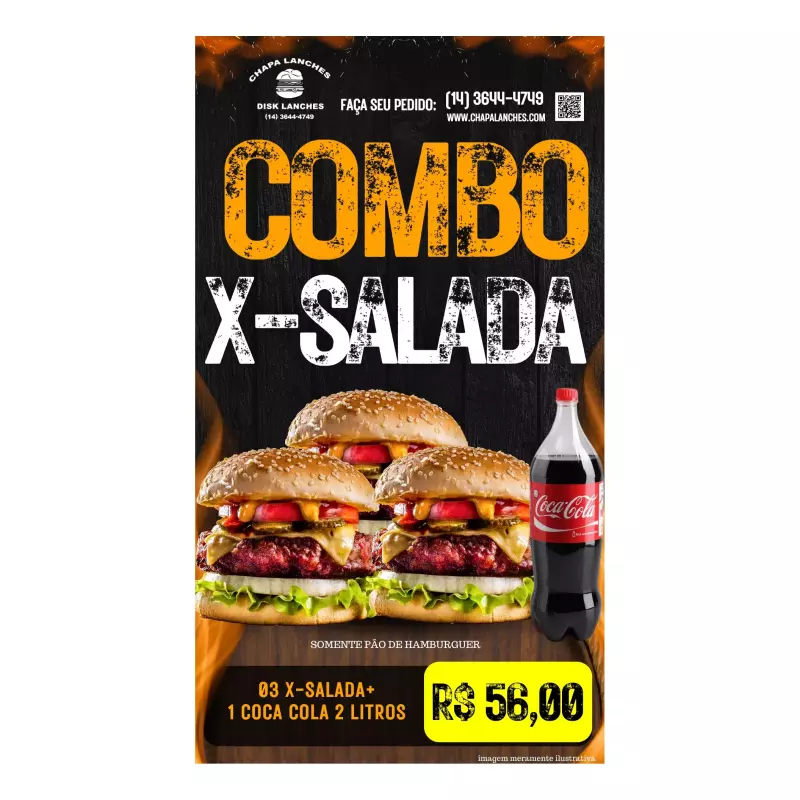 Combo 3 x salada + 1 coca 2 litros