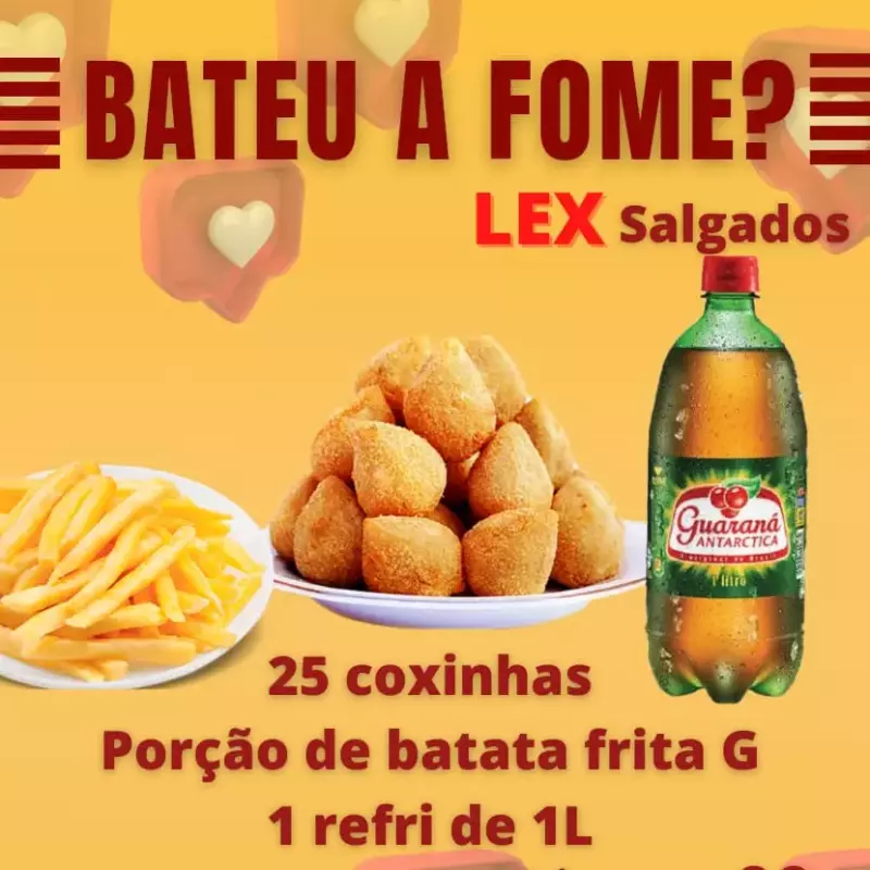 25 Coxinhas + Fritas M + 1 Refri 1L