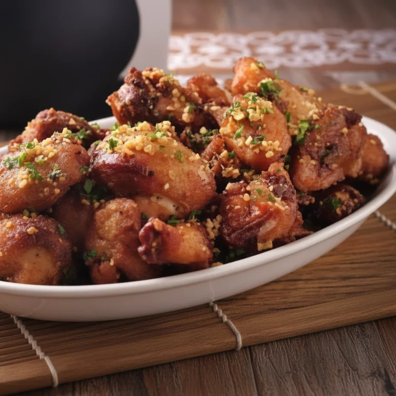 Frango a Passarinho com alho torrado