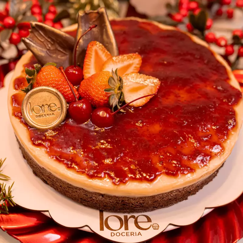 TORTA BROWNIE COM MORANGOS