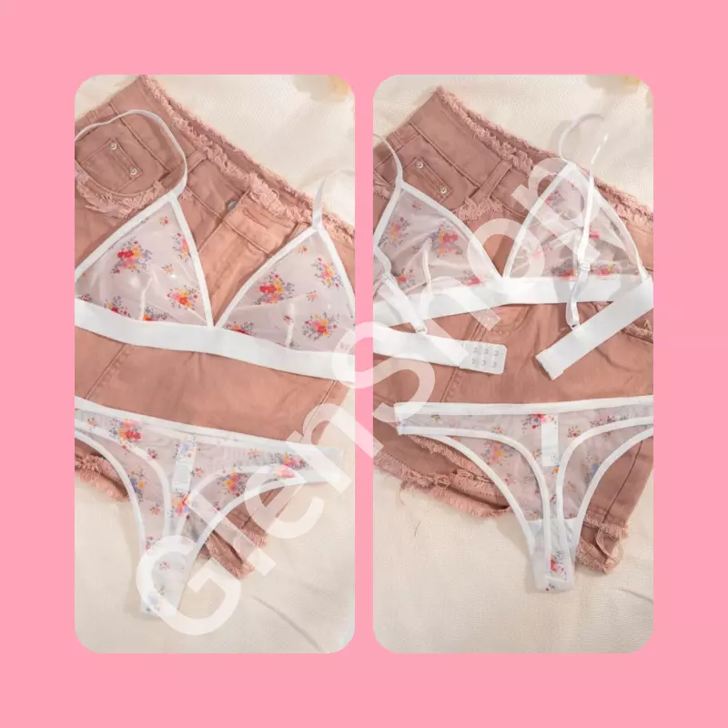 Conjunto lencería blanco flores