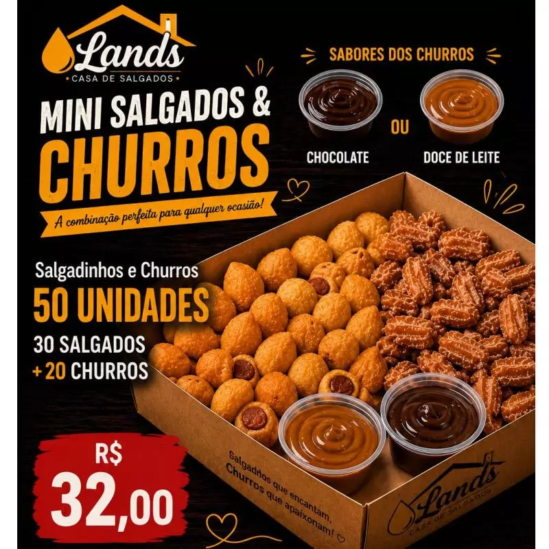 Salgadinhos e Churros 50 Unidades
