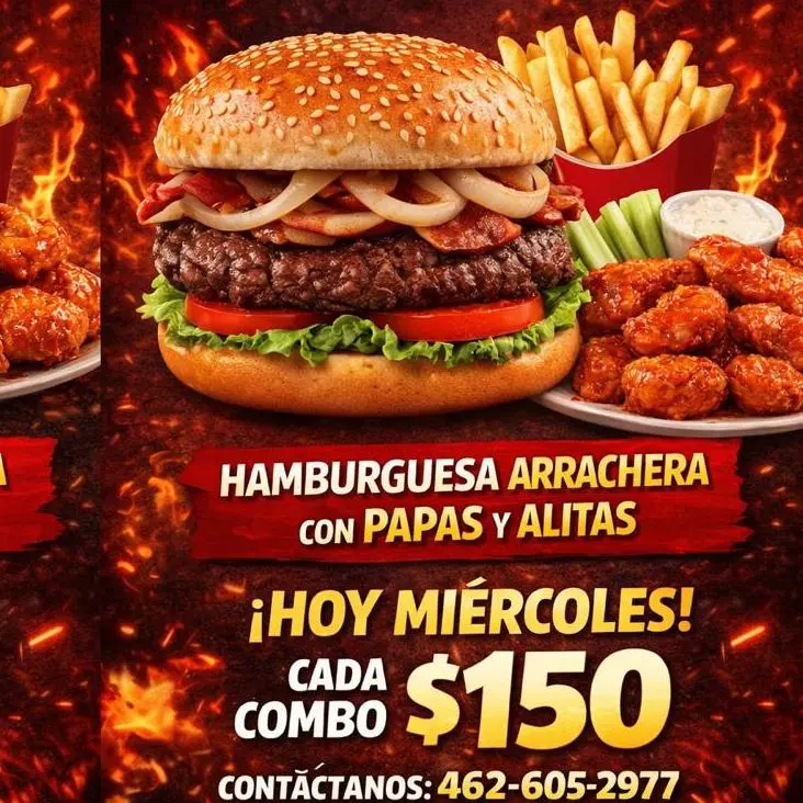Combo arrachera, papas y alitas