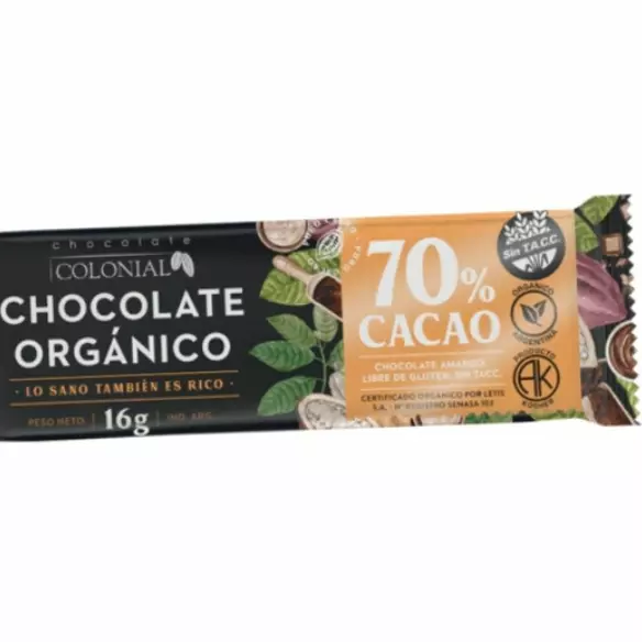 Chocolate orgánico al 70% x16gr