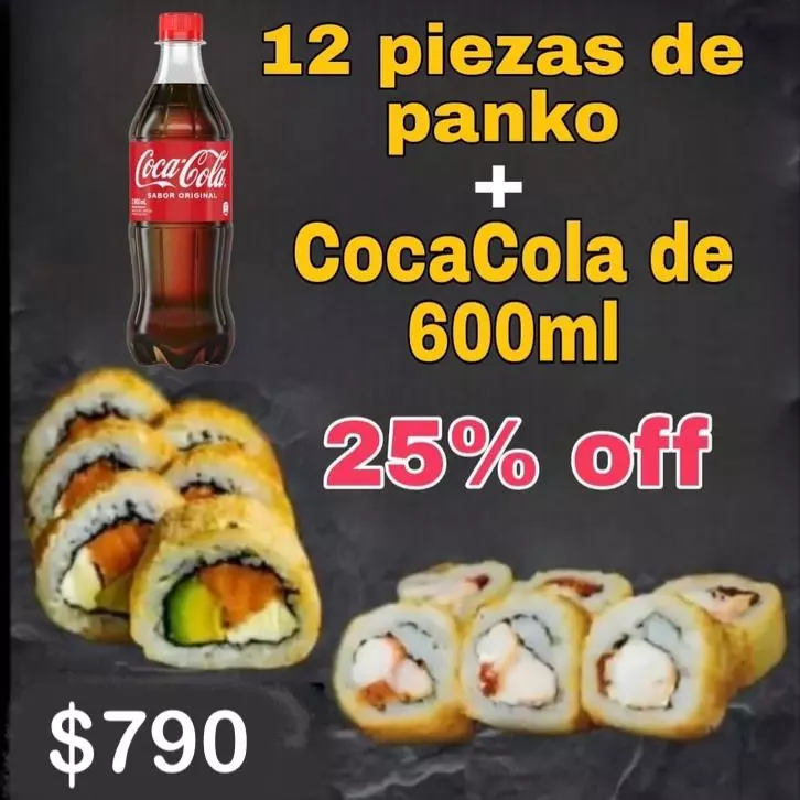 12  piezas en panko+ coca 600 cc