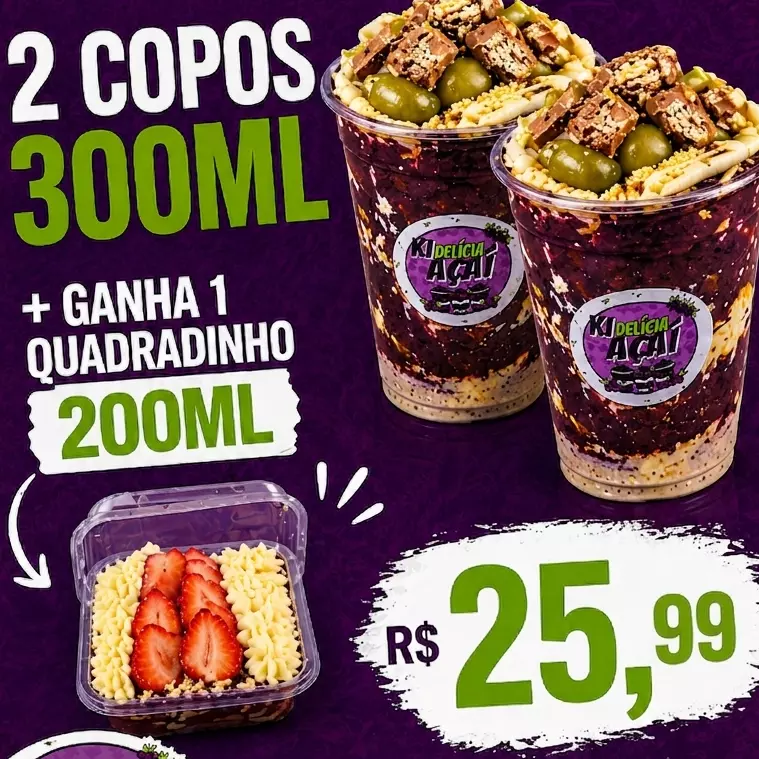 2 Copos 300ml + quadradinho 200ml
