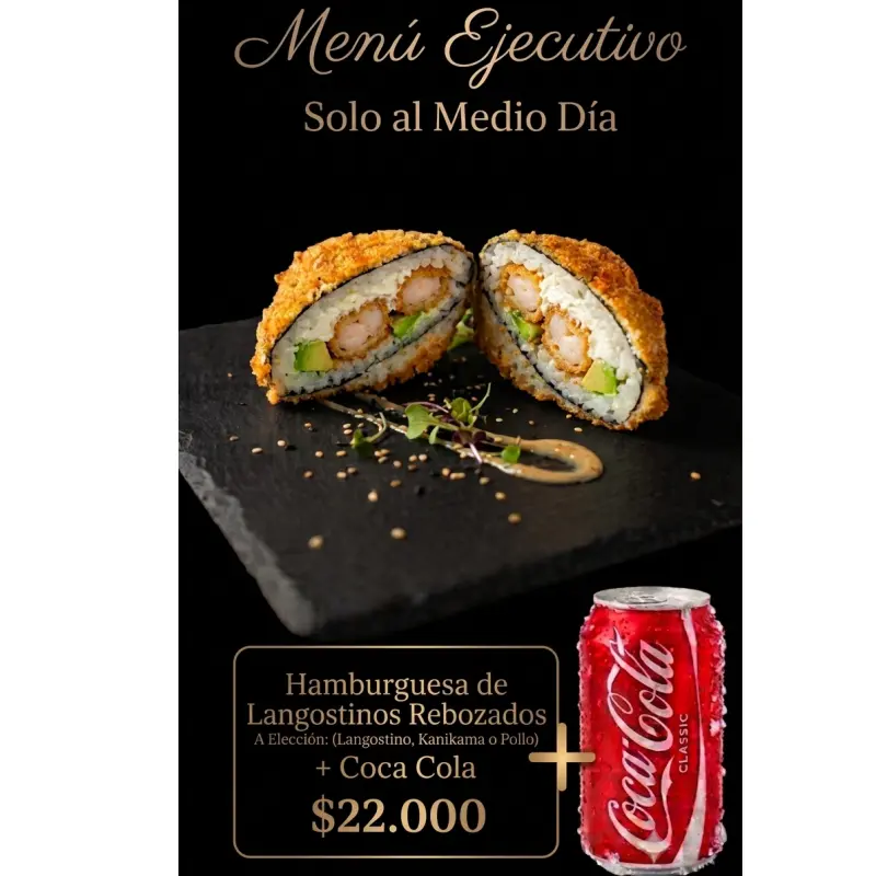 BURGER SUSHI langostinos + coca cola