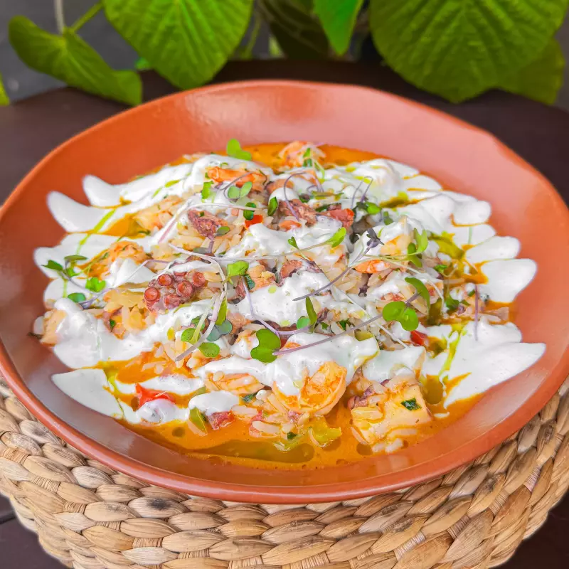 Arroz caldoso de polvo e camarão