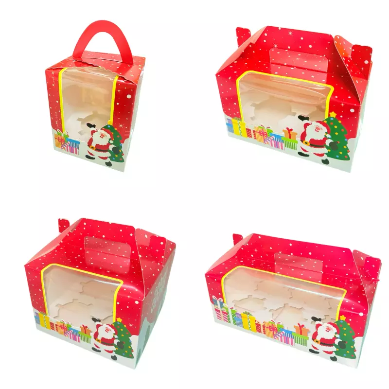 Caja Cupcake Roja Navidad (Con Asa)
