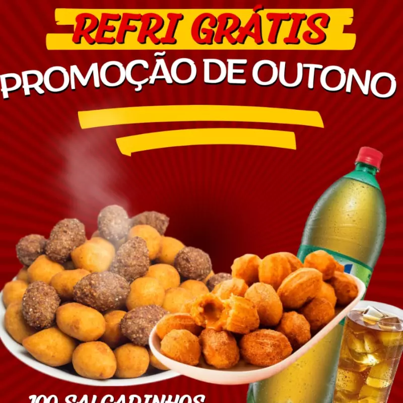 100salgados, 20churros, gratis Refri
