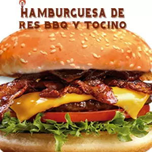 HAMBURGUESA DE RES BBQ Y TOCINO