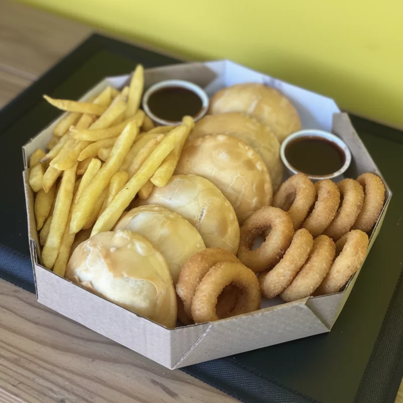 6 Pastéis + Fritas + onions + molho