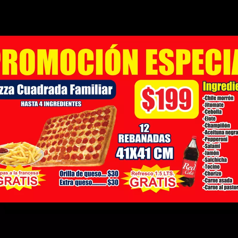 Pizza cuadrada familiar+refresco