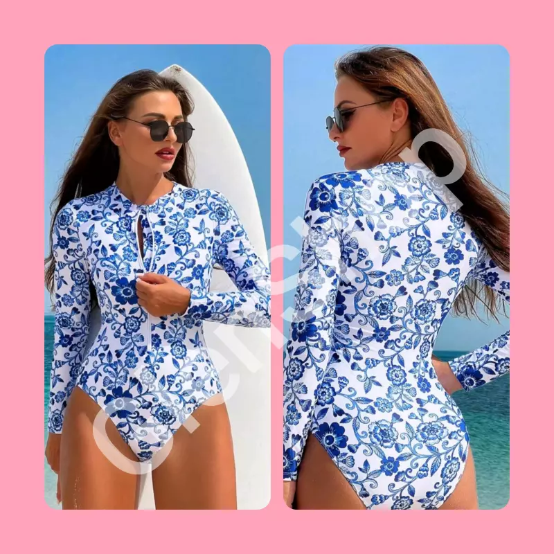 Bañador mangas largas azul y blanco