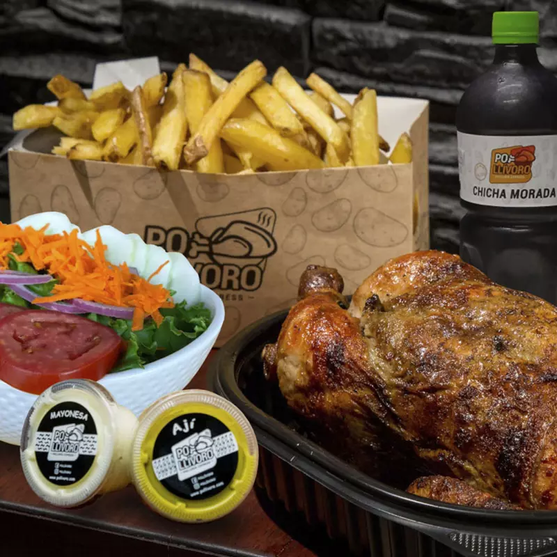 Pollo + papas + bebida + ensalada