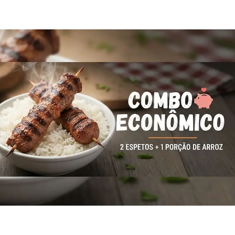Combo Econômico: 2 Espetinhos + 1 Porção de Arroz