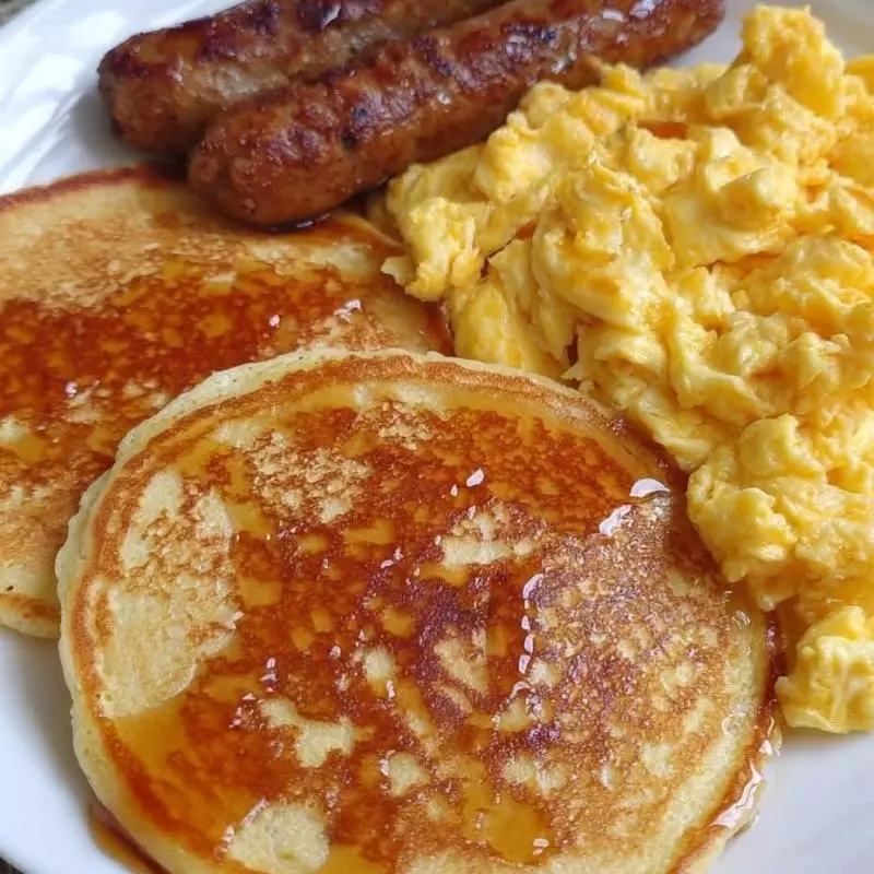 Fluffy pancakes scrambled eggs