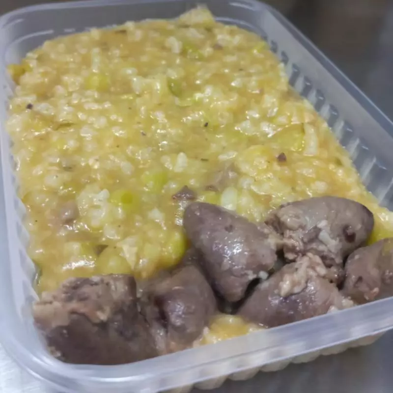 Risoto com coração de galinha