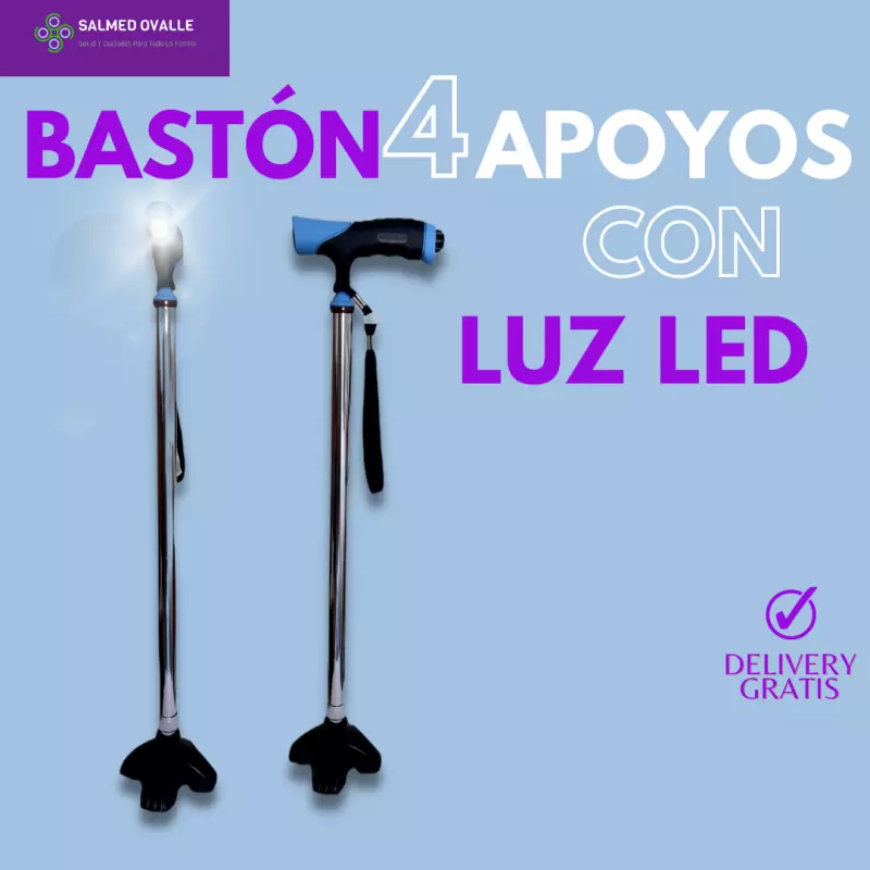 BASTÓN 4 APOYOS CON LUZ LED